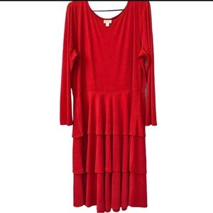LuLaRoe Red Ruffle Long Sleeve Plus Size Dress